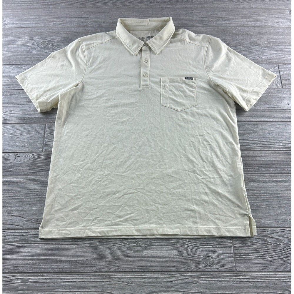 5.11 Tactical Mens Polo Shirt Large Short Sleeve Chest Pocket Cream Off White